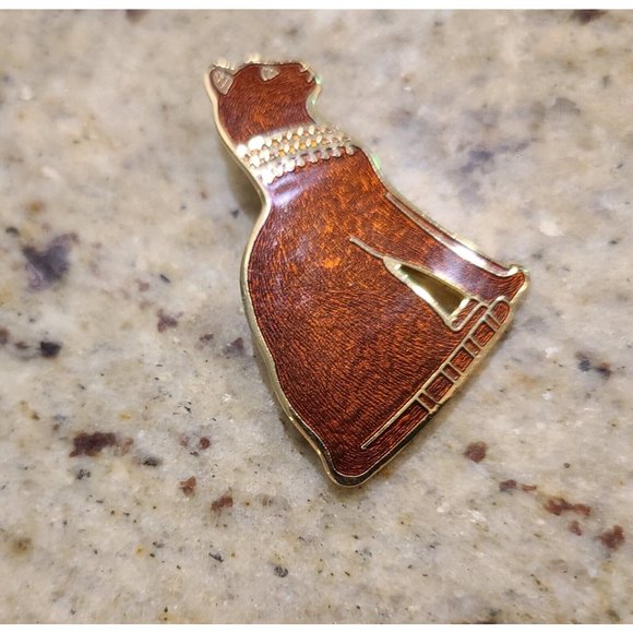 Fish & Crown Cloisonne Orange Cat Fancy Egyptian Collar Brooch Pin - Picture 3 of 10